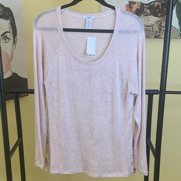 NWT BAR III Long Sleeve Paneled Knit Top in Blush Pink/Snake (Lotus Combo), XL - Picture 2 of 4